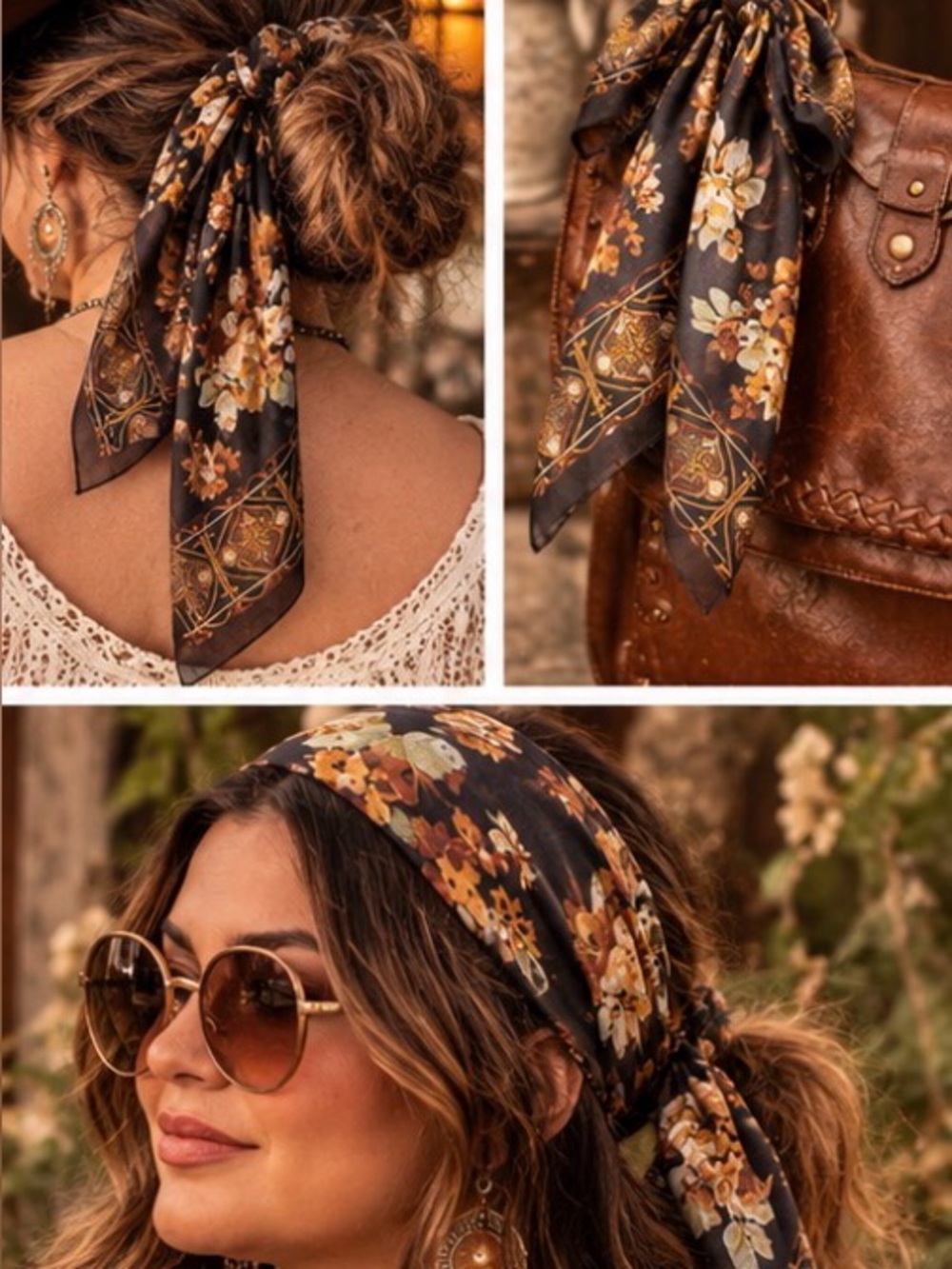 Vintage 70s oblong scarf- autumn tones floral
